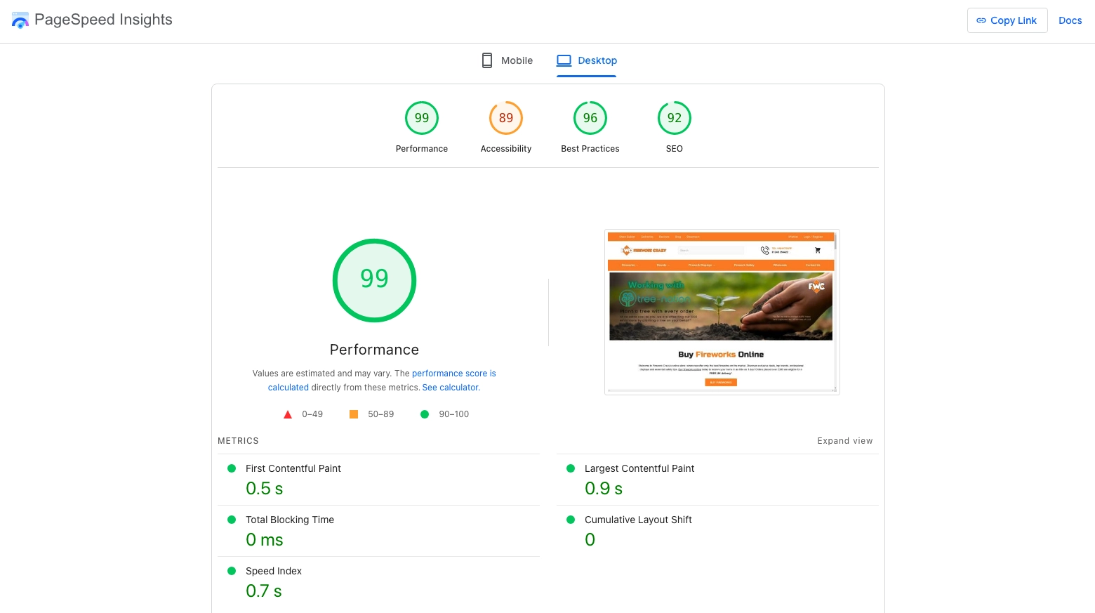 Fireworks Crazy Google PageSpeed Insights