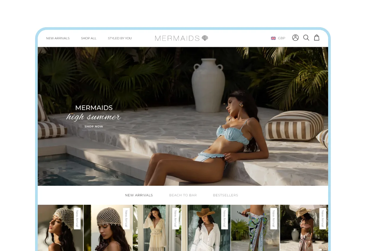 The Mermaids Swimwear store after the designbox redesign