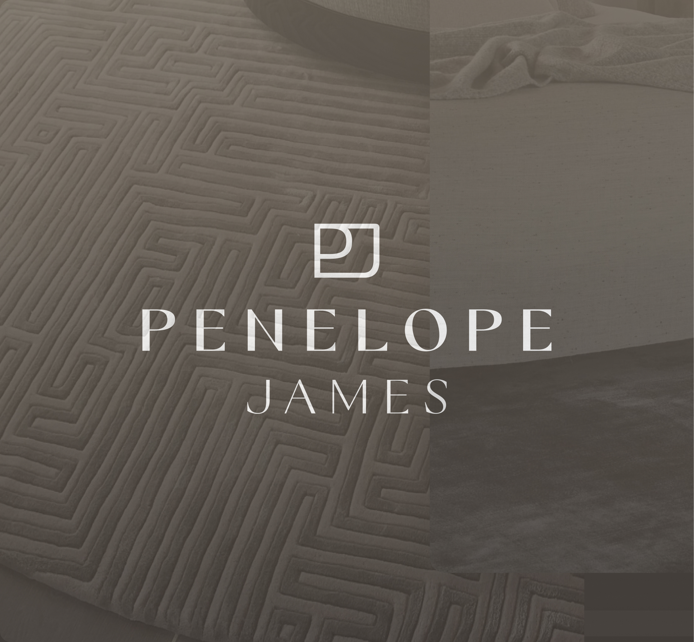 The Penny James monogram on a warm neutral background