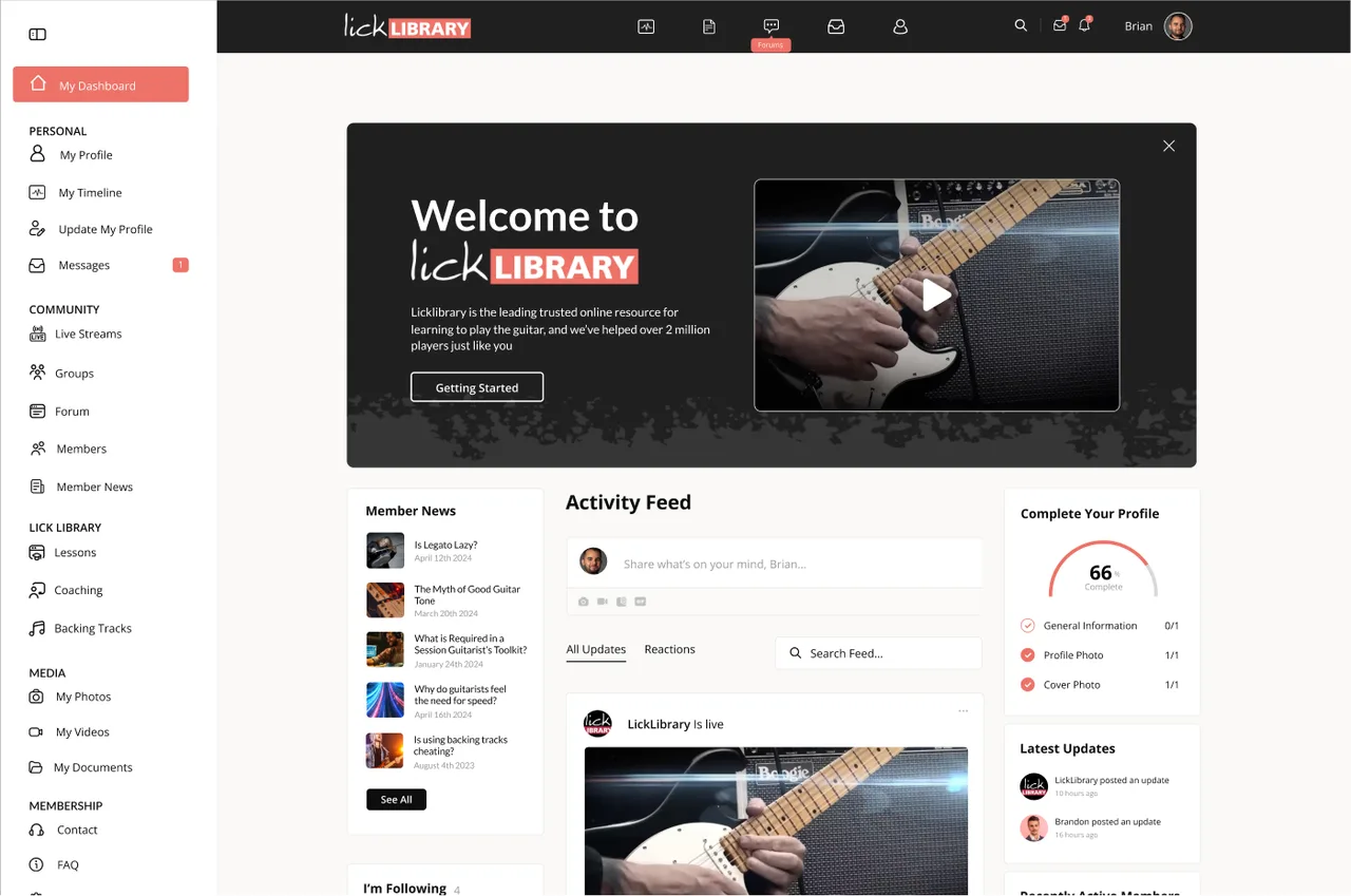 The LickLibrary member portal dashboard