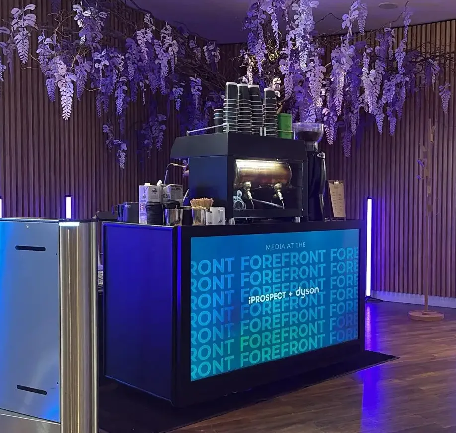 A Rolling Bean mobile coffee bar set up at an event