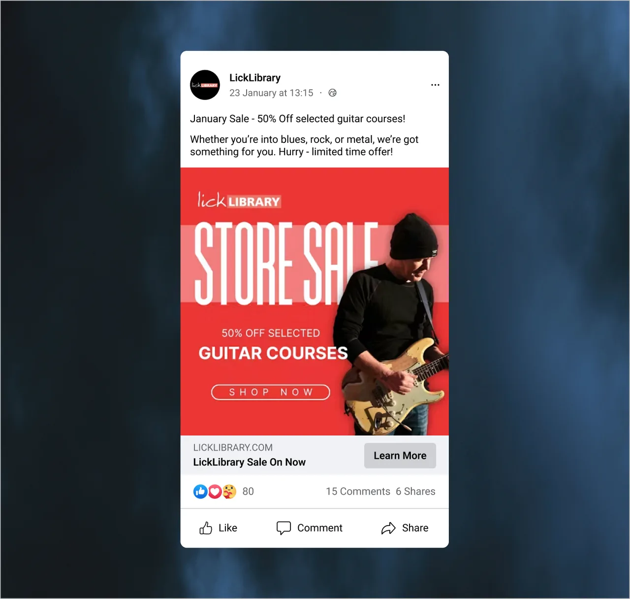 A LickLibrary sale advert running on Facebook