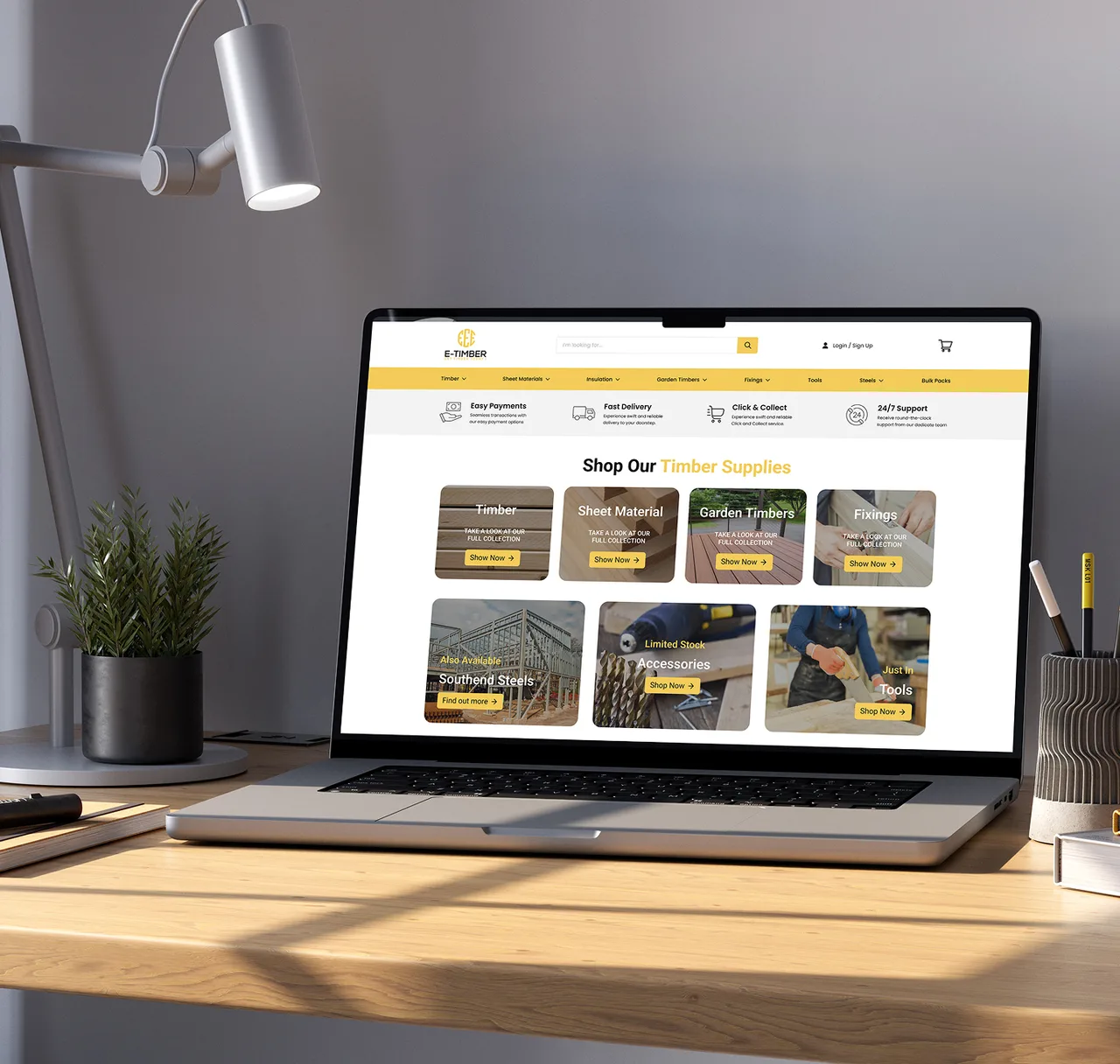 The E-Timber store on a laptop