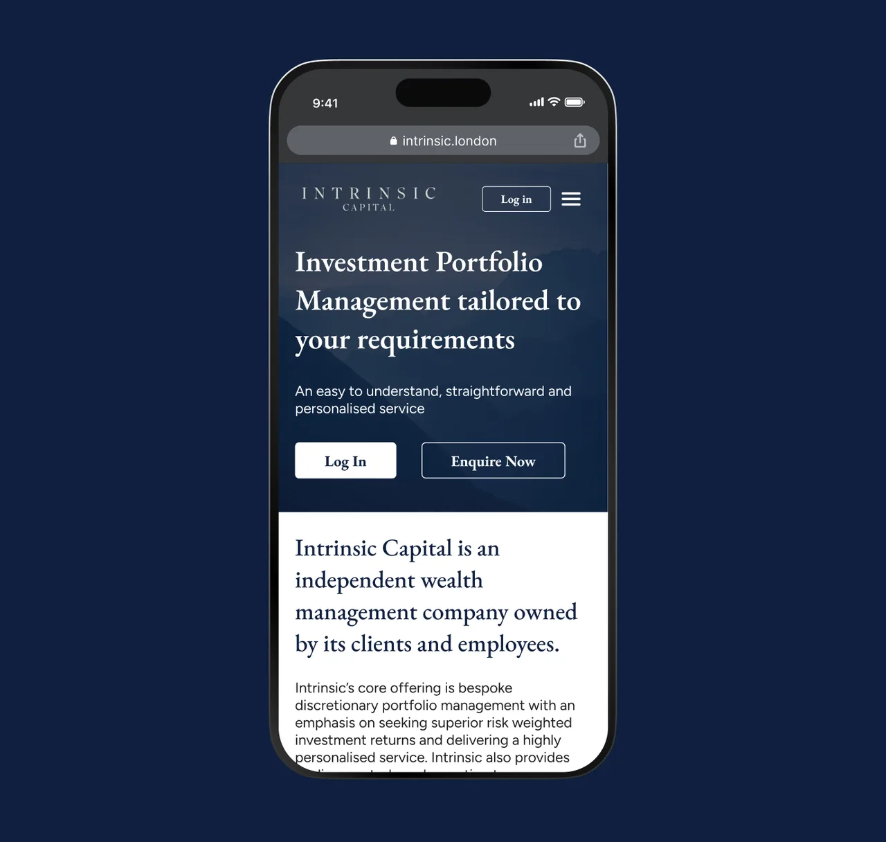 The Intrinsic Capital site shown on a mobile phone