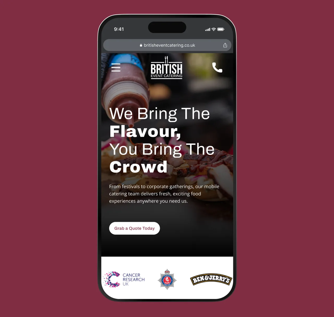 The British Event Catering site on a mobile phone