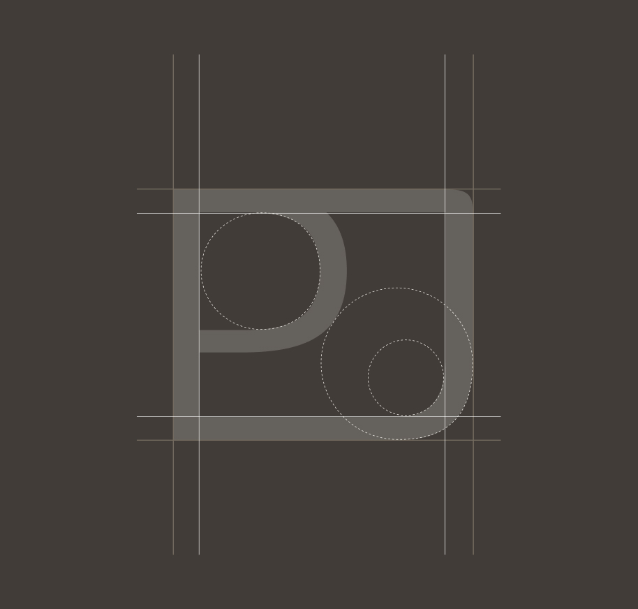 The Penny James monogram, drawn on a construction grid