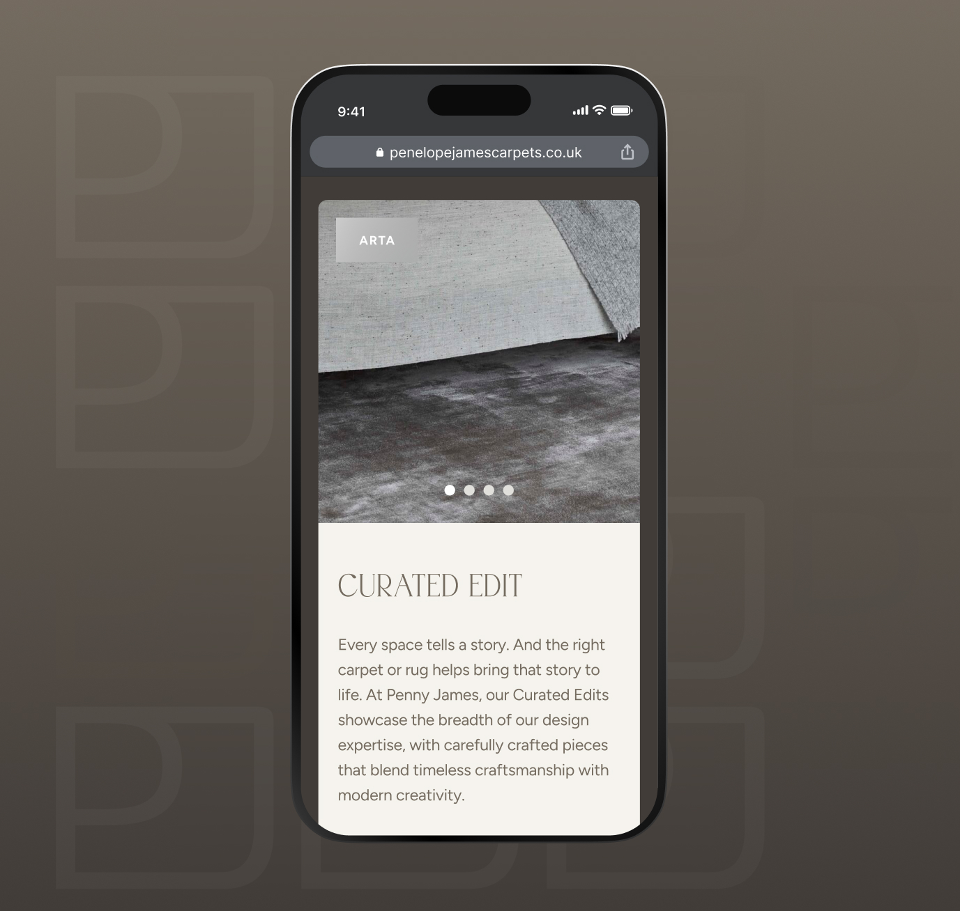 The Penny James website shown on a mobile phone