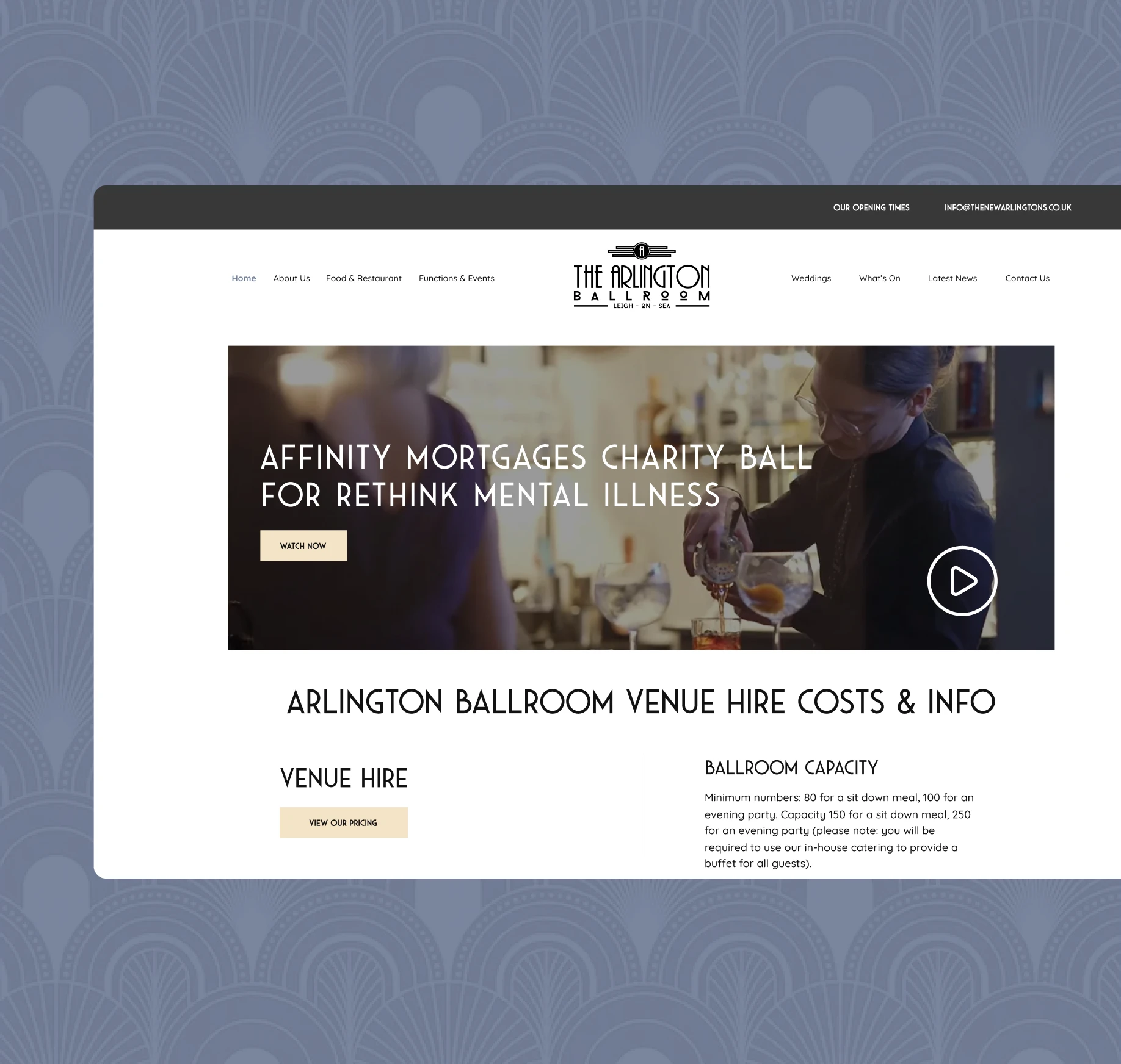 A charity ball feature on The Arlington Ballroom website