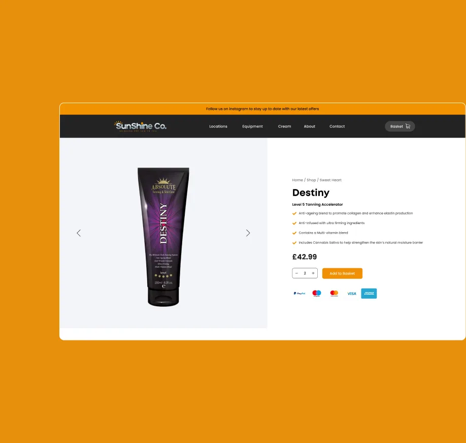 A Sunshine Co tanning lotion product page