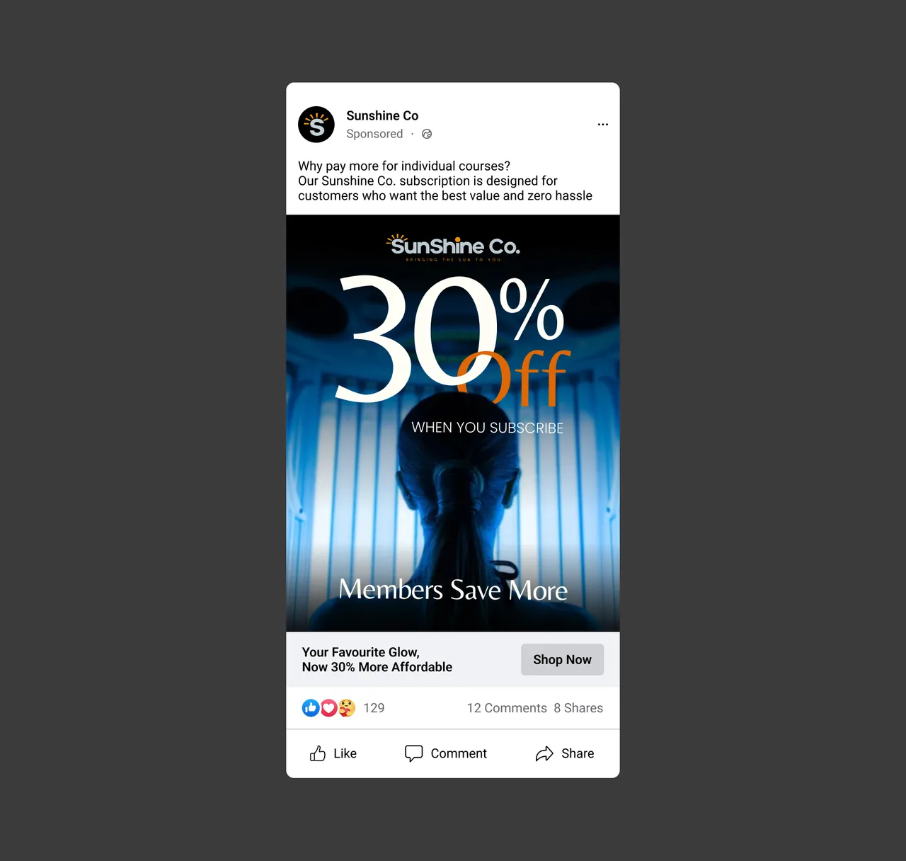 A Sunshine Co subscription advert running on Meta