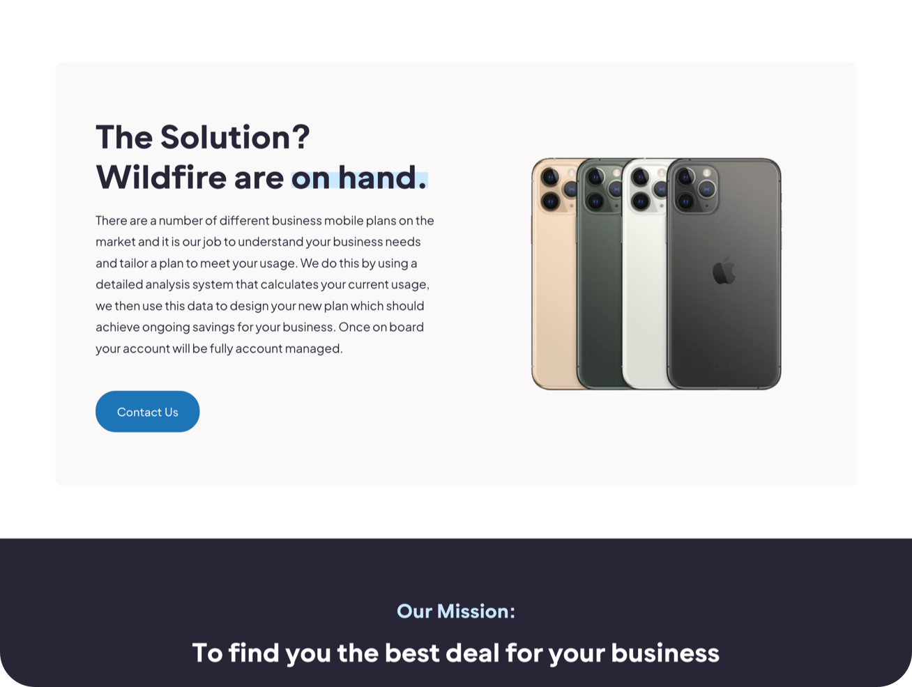 The Wildfire Phones business mobiles page